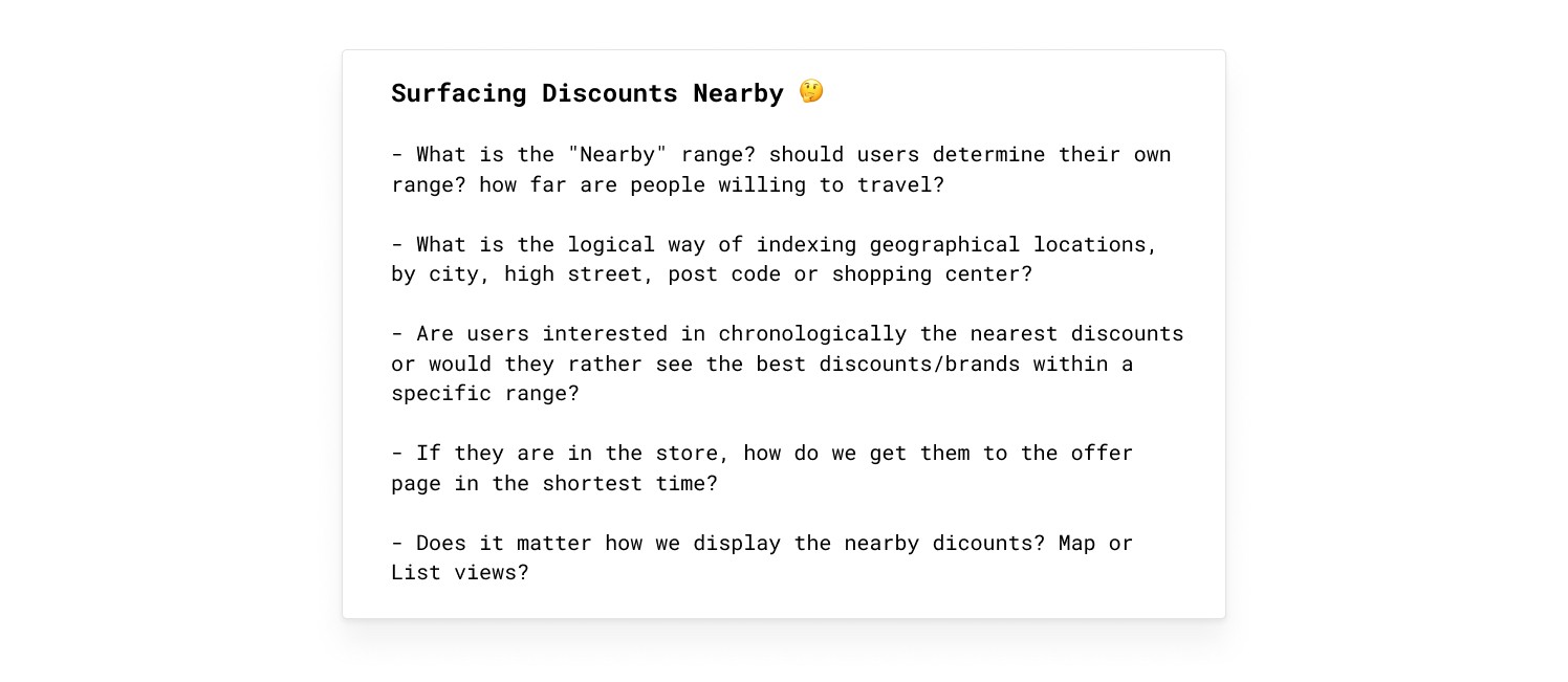 Questions around surfacing discount nearby