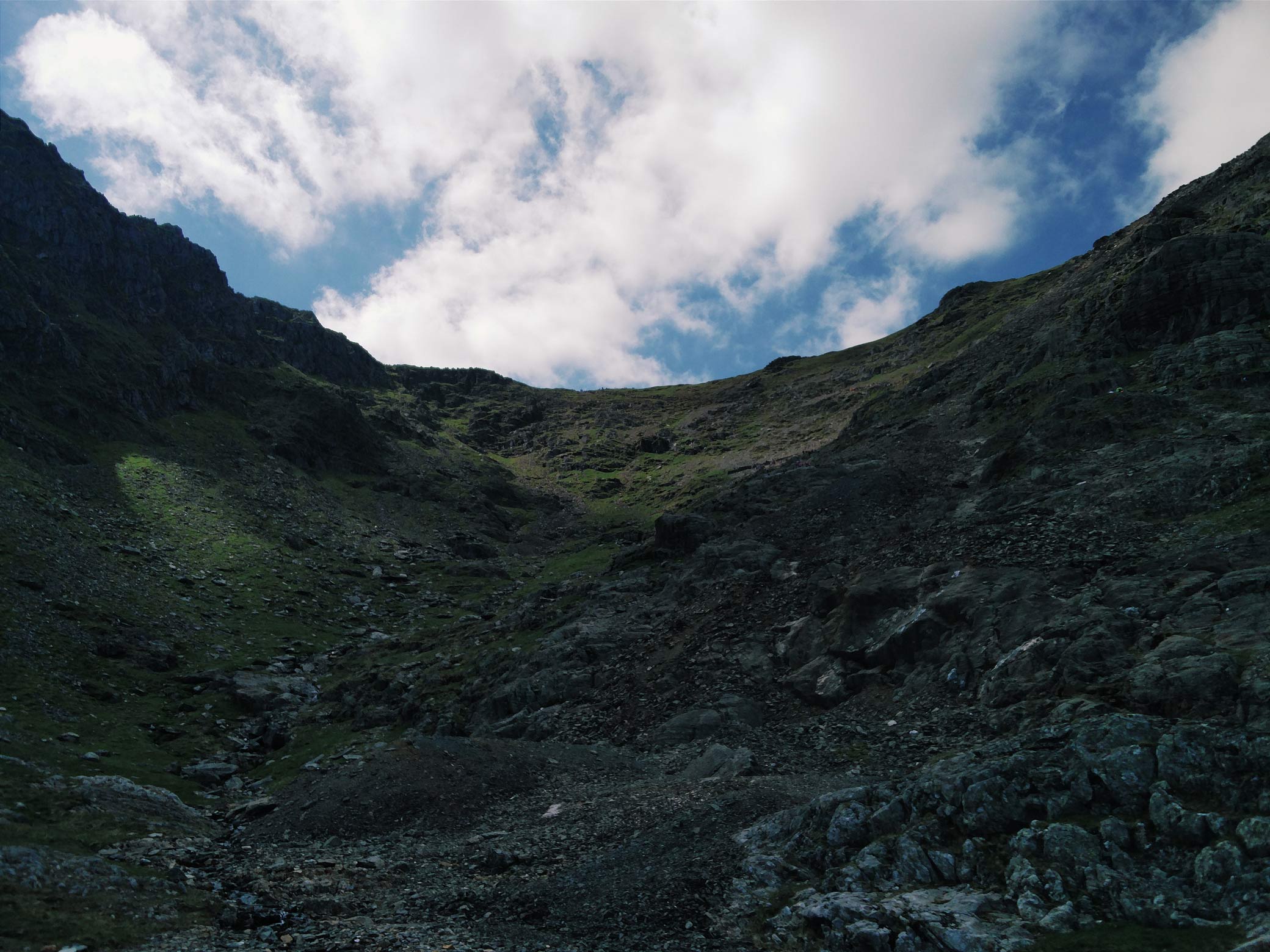 looking up the mountain